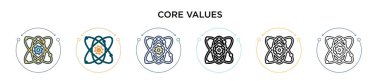 Çekirdek değer simgesi doldurulmuş, ince çizgi, özet ve vuruş tarzında. Mobil, ui, web için iki renkli ve siyah çekirdek değer vektör ikonu tasarımı vektör illüstrasyonu kullanılabilir