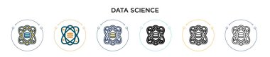 Veri bilimi simgesi dolu, ince çizgi, özet ve vuruş stili. Mobil, ui, web için iki renkli ve siyah veri vektör ikonu tasarımı vektör illüstrasyonu kullanılabilir