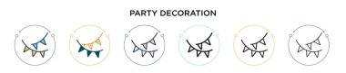 Parti dekorasyon ikonu, ince çizgi, özet ve vuruş stili. Mobil, ui, web için iki renkli ve siyah parti dekorasyon vektör simgesi tasarımı vektör illüstrasyonu kullanılabilir