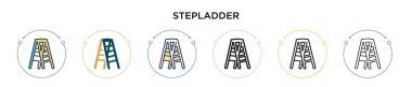 Stepladder simgesi doldurulmuş, ince çizgi, ana hatlar ve vuruş stili. Mobil, ui, web için iki renkli ve siyah merdiven vektör ikonu tasarımı vektör illüstrasyonu kullanılabilir
