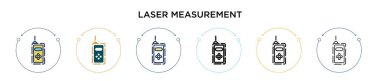 Lazer ölçüm simgesi dolu, ince çizgi, özet ve vuruş stili. Mobil, ui, web için iki renkli ve siyah lazer ölçüm vektör ikonu tasarımının vektör illüstrasyonu kullanılabilir