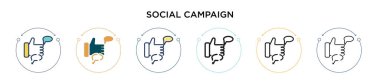 Sosyal kampanya ikonu, ince çizgi, özet ve vuruş stili. Mobil, ui, web için iki renkli ve siyah sosyal kampanya vektör ikonu tasarımı vektör illüstrasyonu kullanılabilir