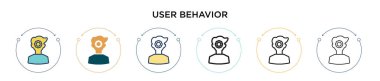 Kullanıcı davranış simgesi doldurulmuş, ince çizgi, özet ve vuruş tarzı. Mobil, ui, web için iki renkli ve siyah kullanıcı davranış ikonu tasarımı vektör illüstrasyonu kullanılabilir