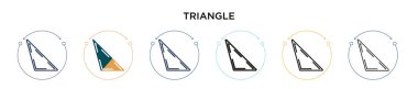 Üçgen simgesi doldurulmuş, ince çizgi, dış hat ve vuruş stili. Mobil, ui, web için iki renkli ve siyah üçgen vektör ikonu tasarımı vektör illüstrasyonu kullanılabilir