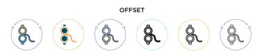 Ofset simgesi doldurulmuş, ince çizgi, özet ve vuruş stili. Mobil, ui, web için iki renkli ve siyah uzaklık vektör simgesi çizimi kullanılabilir