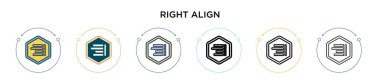 Sağ hizalama simgesi doldurulmuş, ince çizgi, özet ve vuruş stili. İki renkli ve siyah sağ hizalama vektör ikonu tasarımı mobil, ui, web için kullanılabilir