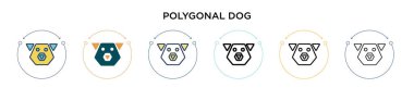 Çokgen köpek simgesi ile doldurulmuş, ince çizgi, ana hatlar ve vuruş stili. Mobil, ui, web için iki renkli ve siyah çokgen köpek vektör ikonu tasarımı vektör illüstrasyonu kullanılabilir