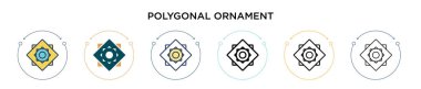 Çokgen süsleme simgesi dolu, ince çizgi, ana hatlar ve vuruş stili. Mobil, ui, web için iki renkli ve siyah çokgen vektör ikonu tasarımı vektör illüstrasyonu kullanılabilir