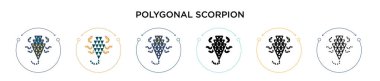 Çokgen akrep ikonu dolu, ince çizgi halinde, ana hatları ve vuruş stili. Mobil, ui, web için iki renkli ve siyah çokgen akrep vektör ikonu tasarımı vektör illüstrasyonu kullanılabilir