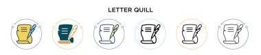 Harf quill simgesi doldurulmuş, ince çizgi, özet ve vuruş stili. Mobil, ui, web için iki renkli ve siyah kalem vektör ikonu tasarımı vektör illüstrasyonu kullanılabilir