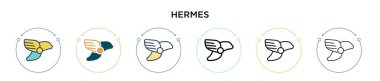 Hermes simgesi dolu, ince çizgi, özet ve vuruş stili. Mobil, ui, web için iki renkli ve siyah Hermes vektör ikonu tasarımı vektör illüstrasyonu kullanılabilir