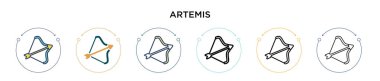 Artemis simgesi dolu, ince çizgi, özet ve vuruş stili. Mobil, ui, web için iki renkli ve siyah Artemis vektör ikonu tasarımının vektör illüstrasyonu kullanılabilir