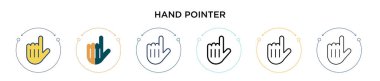 El işaretçisi simgesi dolu, ince çizgi, ana hatlar ve vuruş stili. Mobil, ui, web için iki renkli ve siyah el işaretleyici vektör ikonu tasarımı vektör illüstrasyonu kullanılabilir