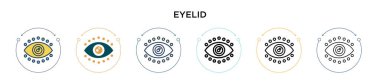 Göz kapağı simgesi dolu, ince çizgi, ana hatlar ve vuruş stili. İki renkli ve siyah göz kapağı vektör simgesi tasarımı mobil, ui, web için kullanılabilir