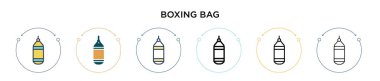 Boks torbası ikonu, ince çizgi, özet ve vuruş stili. Mobil, ui, web için iki renkli ve siyah boks çantası vektör ikonu tasarımı vektör illüstrasyonu kullanılabilir