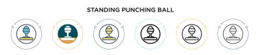 Ayakta duran top ikonu, dolu, ince çizgi, ana hatlar ve vuruş stili. İki renkli ve siyah ayakta duran yumruk topu vektör simgesi tasarımı mobil, ui, web için kullanılabilir