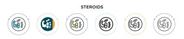Steroid ikonu, ince çizgi, özet ve vuruş stili. Mobil, ui, web için iki renkli ve siyah steroid vektör ikonu tasarımı vektör illüstrasyonu kullanılabilir