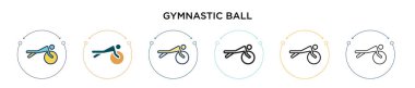 Jimnastik topu ikonu doldurulmuş, ince çizgi, dış hatlar ve vuruş stili. Mobil, ui, web için iki renkli ve siyah jimnastik top vektör ikonu tasarımı vektör illüstrasyonu kullanılabilir