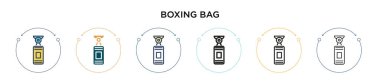 Boks torbası ikonu, ince çizgi, özet ve vuruş stili. Mobil, ui, web için iki renkli ve siyah boks çantası vektör ikonu tasarımı vektör illüstrasyonu kullanılabilir