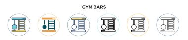 Spor salonu ikonu dolu, ince çizgi, özet ve vuruş stili. Mobil, ui, web için iki renkli ve siyah jimnastik salonu vektör ikonu tasarımı vektör çizimi kullanılabilir