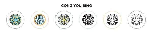 Cong You Bing Icon Full Thin Line Outline Stroke Style — стоковый вектор