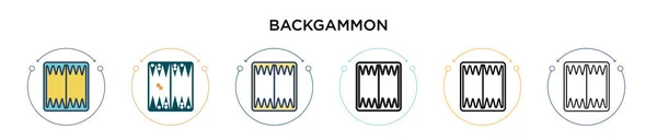 Icono Backgammon Línea Llena Delgada Contorno Estilo Trazo Ilustración Vectorial — Vector de stock