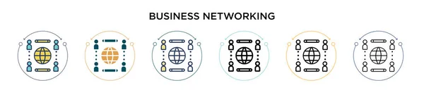 Icona Business Networking Pieno Linea Sottile Contorno Stile Ictus Illustrazione — Vettoriale Stock