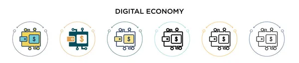 Digital Ekonomi Ikon Fylld Tunn Linje Kontur Och Stroke Stil — Stock vektor