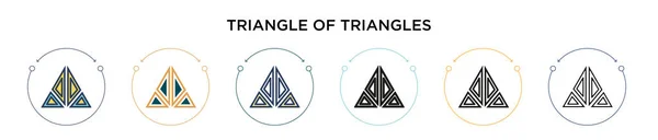 塗りつぶし 細い線 アウトライン ストロークスタイルで三角形のアイコンの三角形 三角形の2つの色と黒の三角形のベクトル図ベクトルのアイコンのデザインは モバイル Webに使用することができます — ストックベクタ