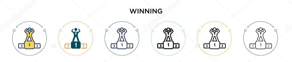 Winning icon in filled, thin line, outline and stroke style. Vector illustration of two colored and black winning vector icons designs can be used for mobile, ui, web