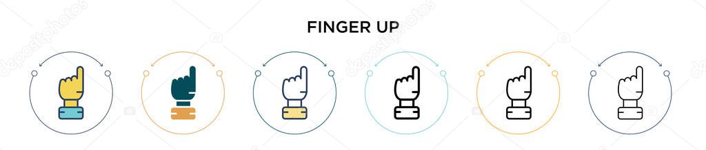 Finger up icon in filled, thin line, outline and stroke style. Vector illustration of two colored and black finger up vector icons designs can be used for mobile, ui, web