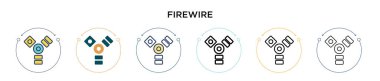 Firewire simgesi doldurulmuş, ince çizgi, özet ve vuruş stili. Mobil, ui, web için iki renkli ve siyah Firewire vektör ikonu tasarımı vektör illüstrasyonu kullanılabilir