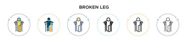 Kırık bacak ikonu dolu, ince çizgi, dış hatlar ve vuruş stili. Mobil, ui, web için iki renkli ve siyah bacak vektör ikonu tasarımı vektör illüstrasyonu kullanılabilir