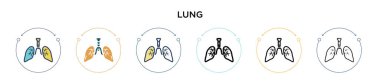 Akciğer ikonu dolu, ince çizgi, özet ve vuruş stili. Mobil, ui, web için iki renkli ve siyah akciğer vektör ikonu tasarımının vektör illüstrasyonu kullanılabilir