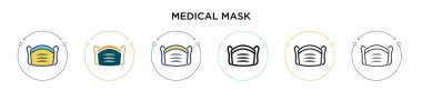 Tıbbi maske simgesi dolu, ince çizgi, özet ve vuruş stili. Mobil, ui, web için iki renkli ve siyah medikal maske vektör ikonu tasarımı vektör illüstrasyonu kullanılabilir