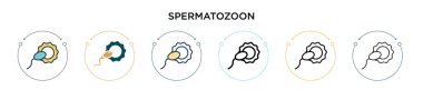 Spermatozoon simgesi doldurulmuş, ince çizgi, ana hatlar ve vuruş stili. Mobil, ui, web için iki renkli ve siyah spermatozoon vektör ikonu tasarımı vektör illüstrasyonu kullanılabilir