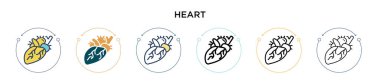 Kalp ikonu dolu, ince çizgi, özet ve vuruş stili. Mobil, ui, web için iki renkli ve siyah kalp vektör ikonu tasarımı vektör illüstrasyonu kullanılabilir