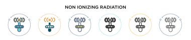 İyonlaştırıcı olmayan radyasyon ikonu dolu, ince çizgi, ana hatlar ve vuruş stili. Mobil, ui, web için iki renkli ve siyah iyonize olmayan radyasyon vektör ikonu tasarımı vektör illüstrasyonu kullanılabilir