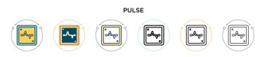 Nabız ikonu dolu, ince çizgi, ana hatlar ve vuruş stili. Mobil, ui, web için iki renkli ve siyah darbe vektör ikonu tasarımı vektör illüstrasyonu kullanılabilir
