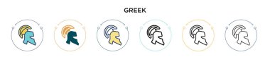 Yunan ikonu dolu, ince çizgi, özet ve vuruş stili. İki renkli ve siyah Yunan vektör simgesinin vektör illüstrasyonu mobil, ui, web için kullanılabilir