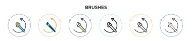 Fırça ikonu dolu, ince çizgi, özet ve vuruş stili. İki renkli ve siyah fırça vektör simgesi tasarımı mobil, ui, web için kullanılabilir