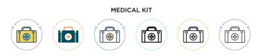 Tıbbi malzeme ikonu, ince çizgi, özet ve vuruş stili. Mobil, ui, web için iki renkli ve siyah tıbbi malzeme vektör ikonu tasarımı vektör illüstrasyonu kullanılabilir