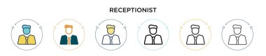 Resepsiyonist simgesi dolu, ince çizgi, özet ve vuruş stili. Mobil, ui, web için iki renkli ve siyah vektör ikonu tasarımı vektör illüstrasyonu kullanılabilir