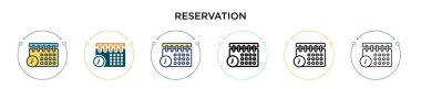 Rezervasyon ikonu dolu, ince çizgi, özet ve vuruş stili. İki renkli ve siyah rezervasyon vektör ikonu tasarımı mobil, ui, web için kullanılabilir