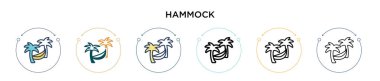 Hamak simgesi dolu, ince çizgi, özet ve vuruş stili. Mobil, ui, web için iki renkli ve siyah hamak vektör ikonu tasarımı vektör illüstrasyonu kullanılabilir