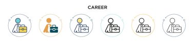 Kariyer ikonu dolu, ince çizgi, özet ve vuruş stili. Mobil, ui, web için iki renkli ve siyah vektör ikonu tasarımı vektör illüstrasyonu kullanılabilir