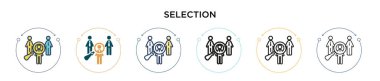 Seçim simgesi doldurulmuş, ince çizgi, özet ve vuruş stili. Mobil, ui, web için iki renkli ve siyah seçim vektör ikonu tasarımının vektör illüstrasyonu kullanılabilir