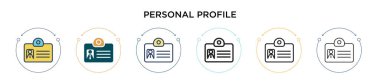 Kişisel profil simgesi doldurulmuş, ince çizgi, özet ve vuruş stili. Mobil, ui, web için iki renkli ve siyah kişisel profil vektör ikonu tasarımının vektör illüstrasyonu kullanılabilir
