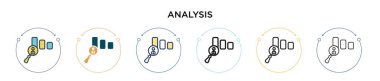 Analiz simgesi dolu, ince çizgi, özet ve vuruş tarzında. Mobil, ui, web için iki renkli ve siyah analiz vektör ikonu tasarımının vektör illüstrasyonu kullanılabilir