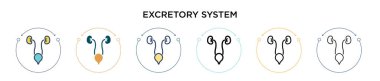 Dışkılama sistemi simgesi doldurulmuş, ince çizgi, özet ve vuruş stili. Mobil, ui, web için iki renkli ve siyah dışkılama sistemi vektör ikonu tasarımının vektör illüstrasyonu kullanılabilir